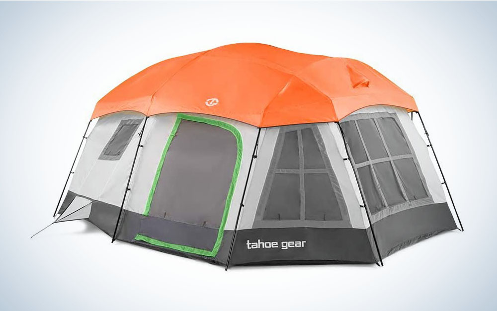 The Tahoe Gear Ozark Tent is the best tent for large groups.
