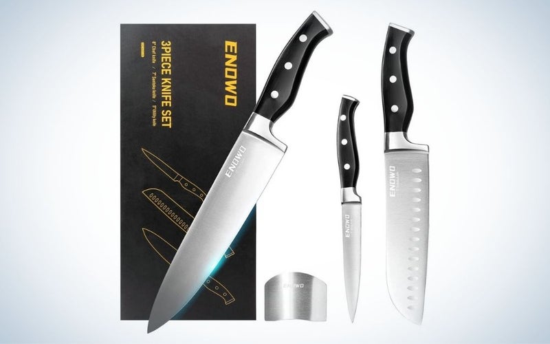 The enowo Chef Knife Ultra-Sharp Kitchen Knife Set is the best budget knife set.