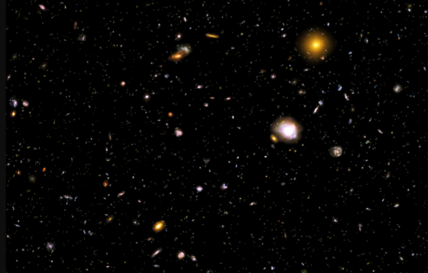 Hubble space telescope deep field view of ancient galaxies that helps answer the question: How old is the universe?