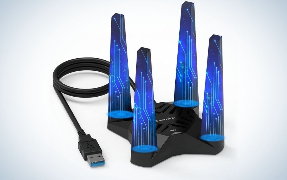 Wavlink Wifi adapter has a high AC1900 rating, blue colored and reliable speed.