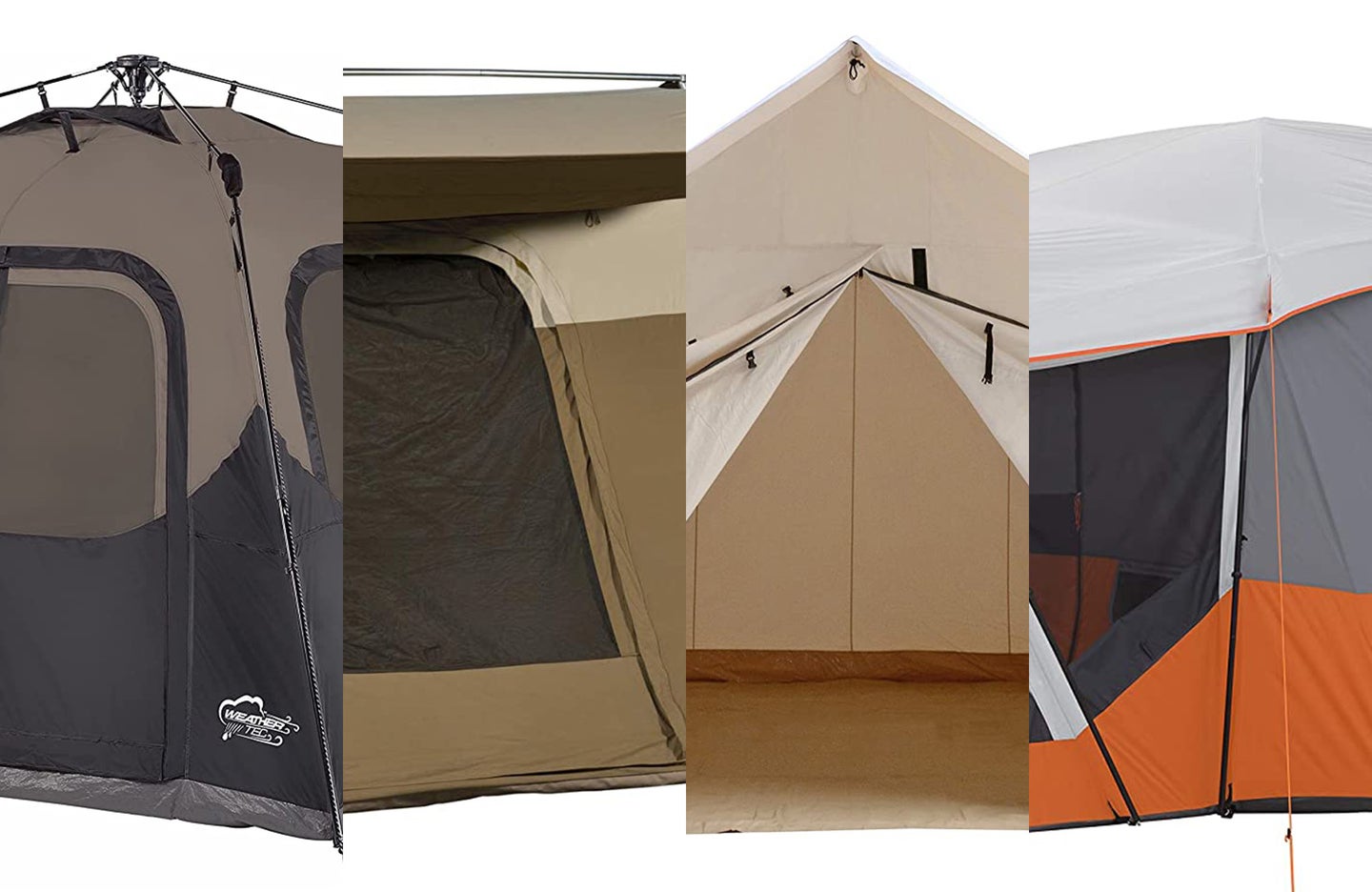 A lineup of the best family tents on a white background