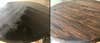 On the left, Kona wood stain just after application. On the left, the same stain after it has set and lightened.