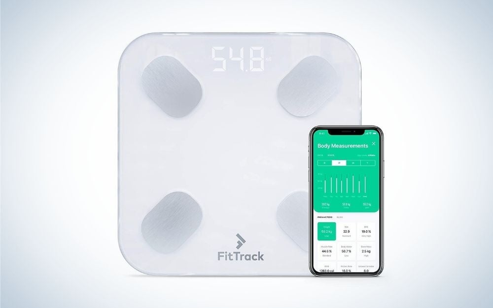 The FitTrach Dara Smart BMI Digital Scale is the best mobile-integrated bathroom scale.