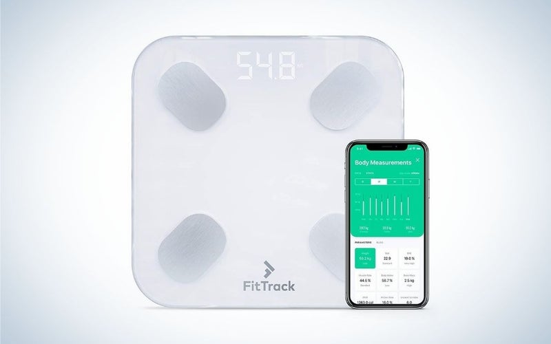The FitTrach Dara Smart BMI Digital Scale is the best mobile-integrated bathroom scale.