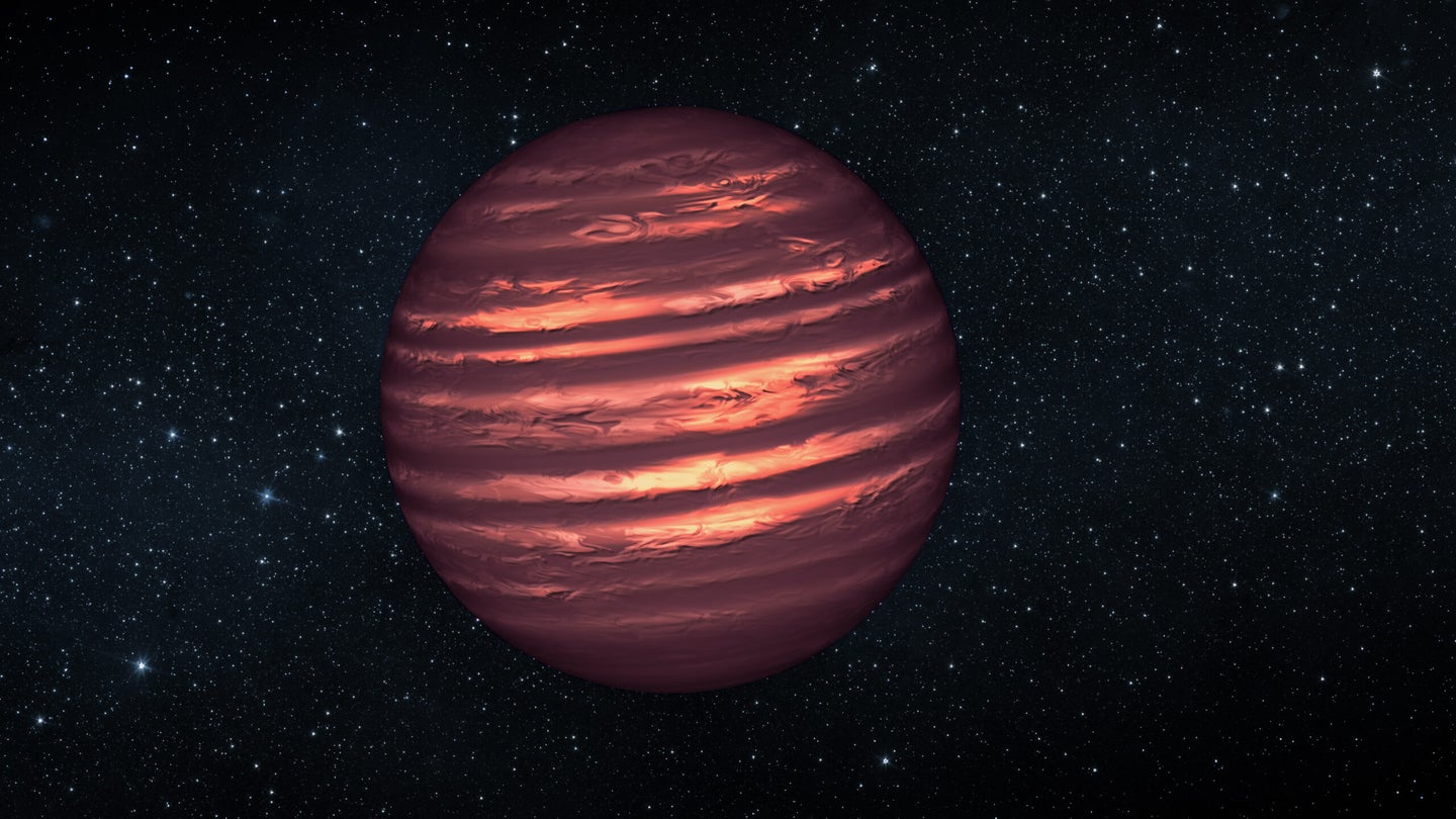 An illustration of a brown dwarf, a celestial body that is not quite planet, not quite star.