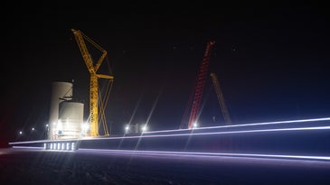 SpaceX flight center in Boca Chica, Texas, at night