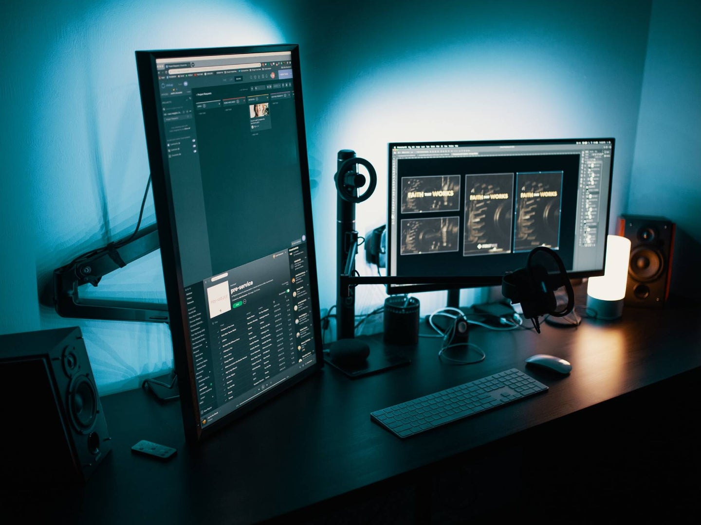 Desktop setup with vertical monitor