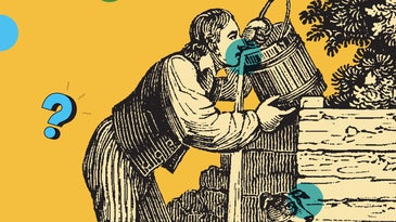 art illustration of a person drinking from a bucket.