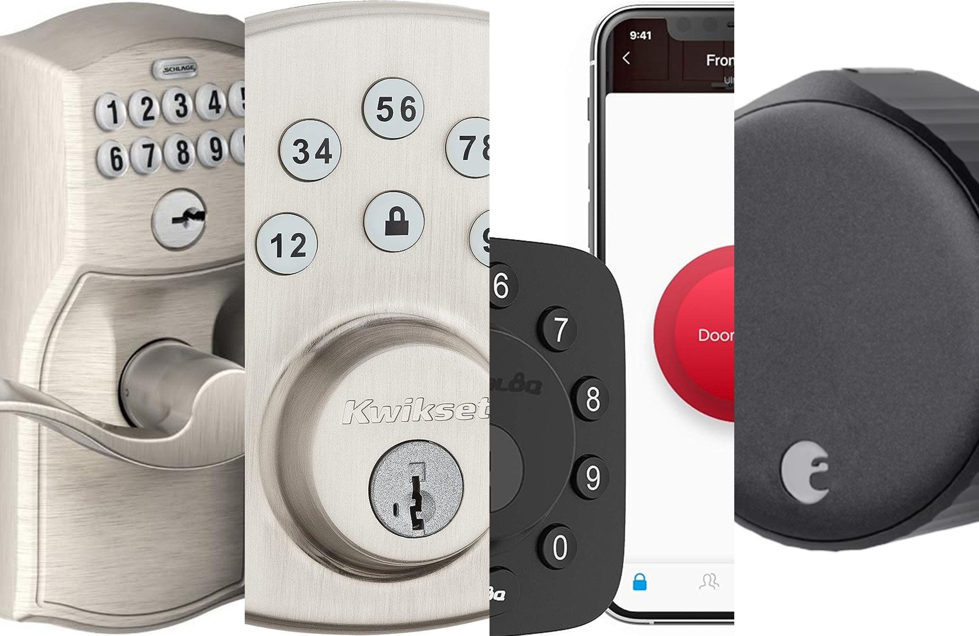 A lineup of the best keyless doorlocks on a white background.