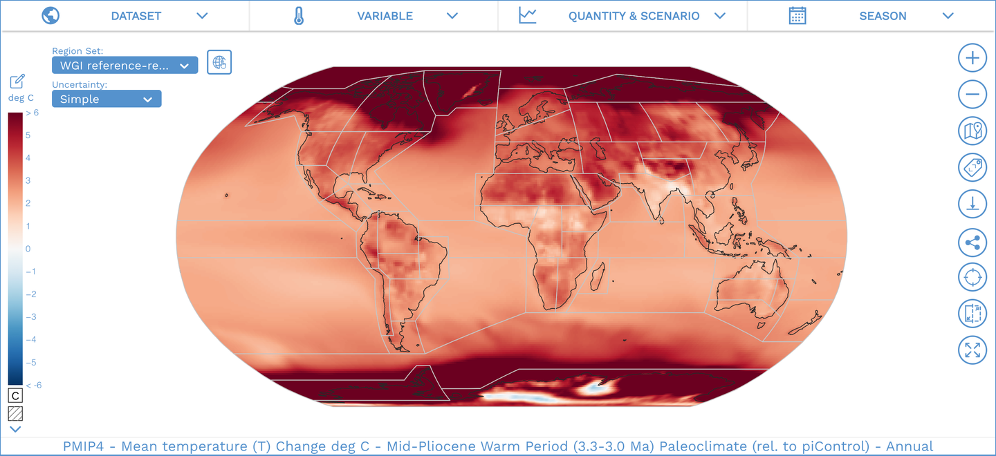 The IPCC AR6 Working Group I Interactive Atlas with red paleoclimate map