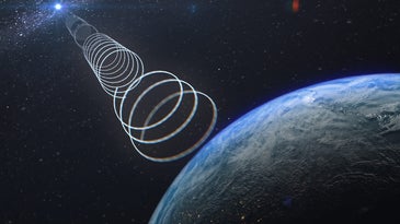 illustration of a radio signal beaming towards earth