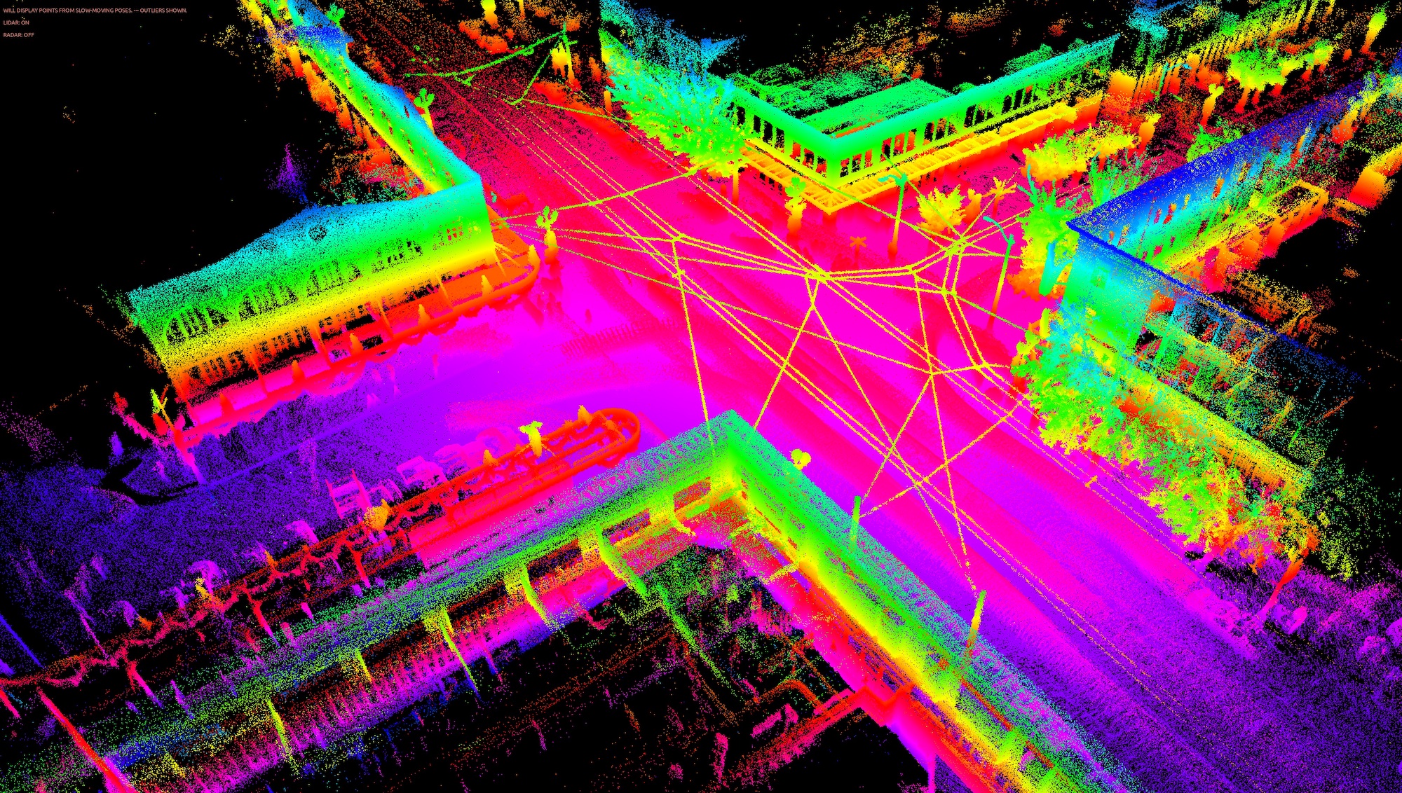 This colorful image reveals what an intersection in Seattle looks like when seen by lidar. 