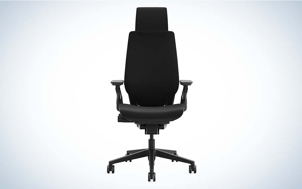 The black Steelcase Gesture office chair against a plain background.