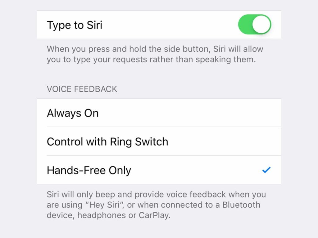 The iPhone settings that will let you type to Siri. 