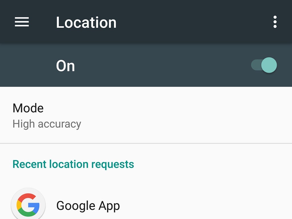 The Location setting on an Android phone.
