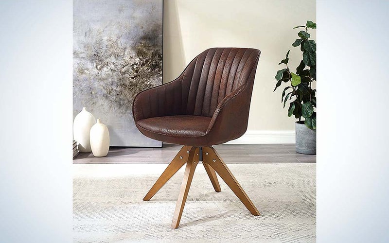 The Art Leon Mid-Century Modern Accent Chair is the best office chair that's upholstered.