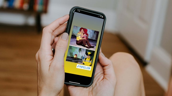A person holding a phone with an Instagram story on the screen showing a website link on the post.