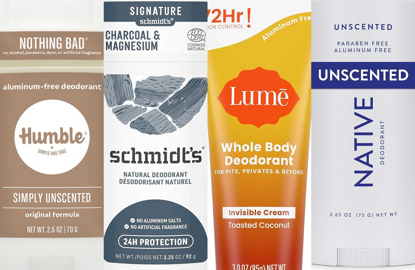 A lineup of some of the best aluminum-free deodorants.
