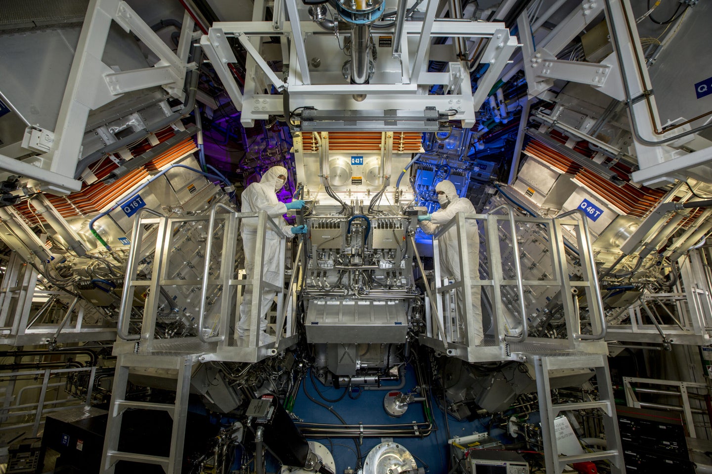 Operators at the National Ignition Facility at the Lawrence Livermore National Laboratory perform routine maintenance. 