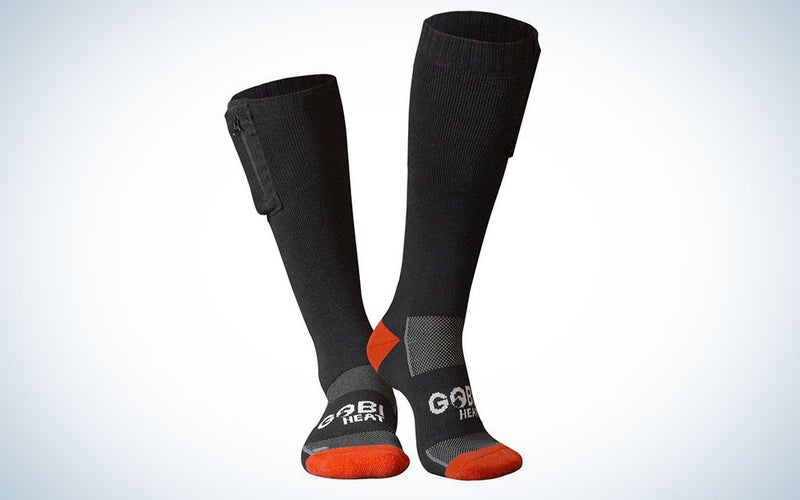 A pair of Gobi Tread heated socks on a plain background