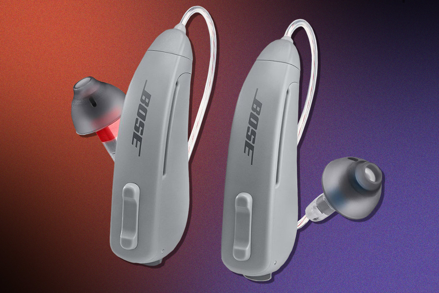a pair of gray hearing aids