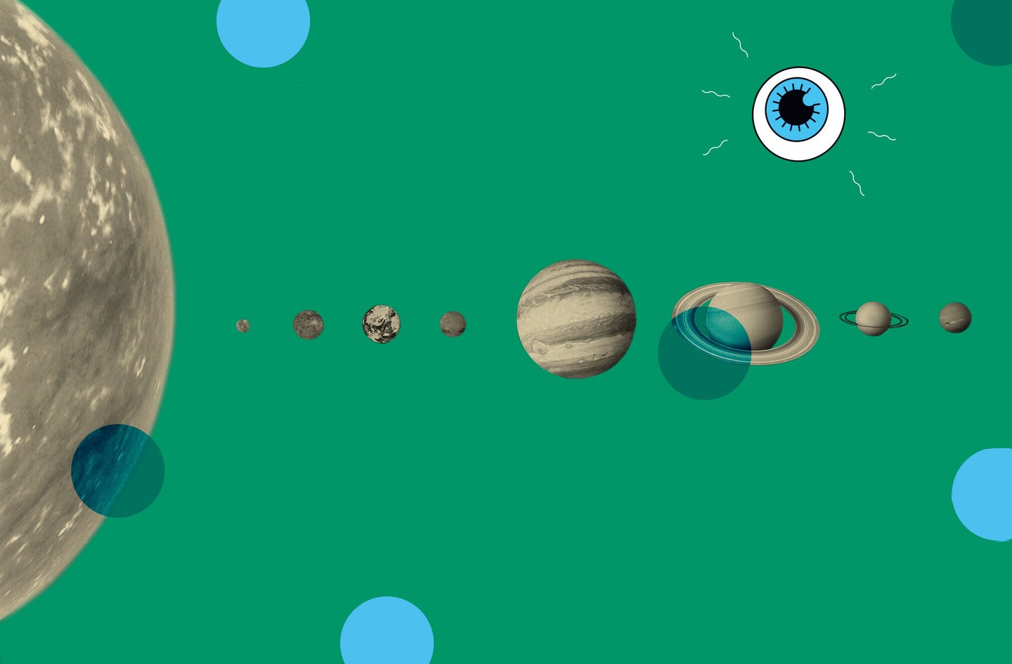 planets lined up over an art illustration