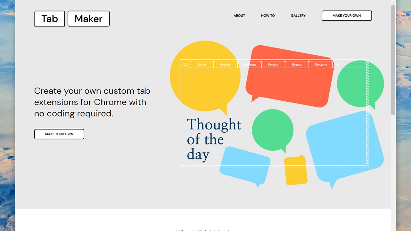 The Tab Maker extension tool for customizing your new tab page in Google Chrome.
