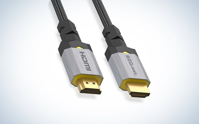 The EZQuest Ultra HD HIGH Speed HDMI 10K 60HZ Cable on a blue and white gradient background
