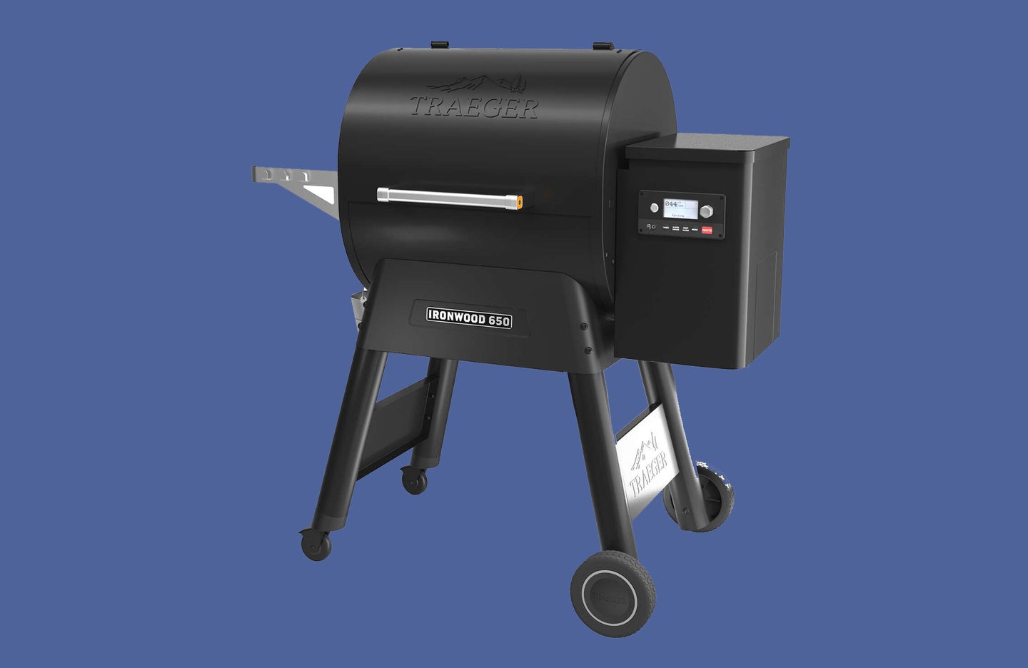 Traeger grill on blue