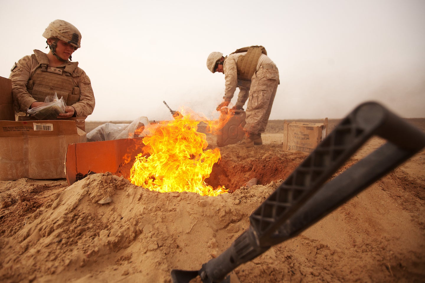 A burn pit for trash in Afghanistan in 2012. 