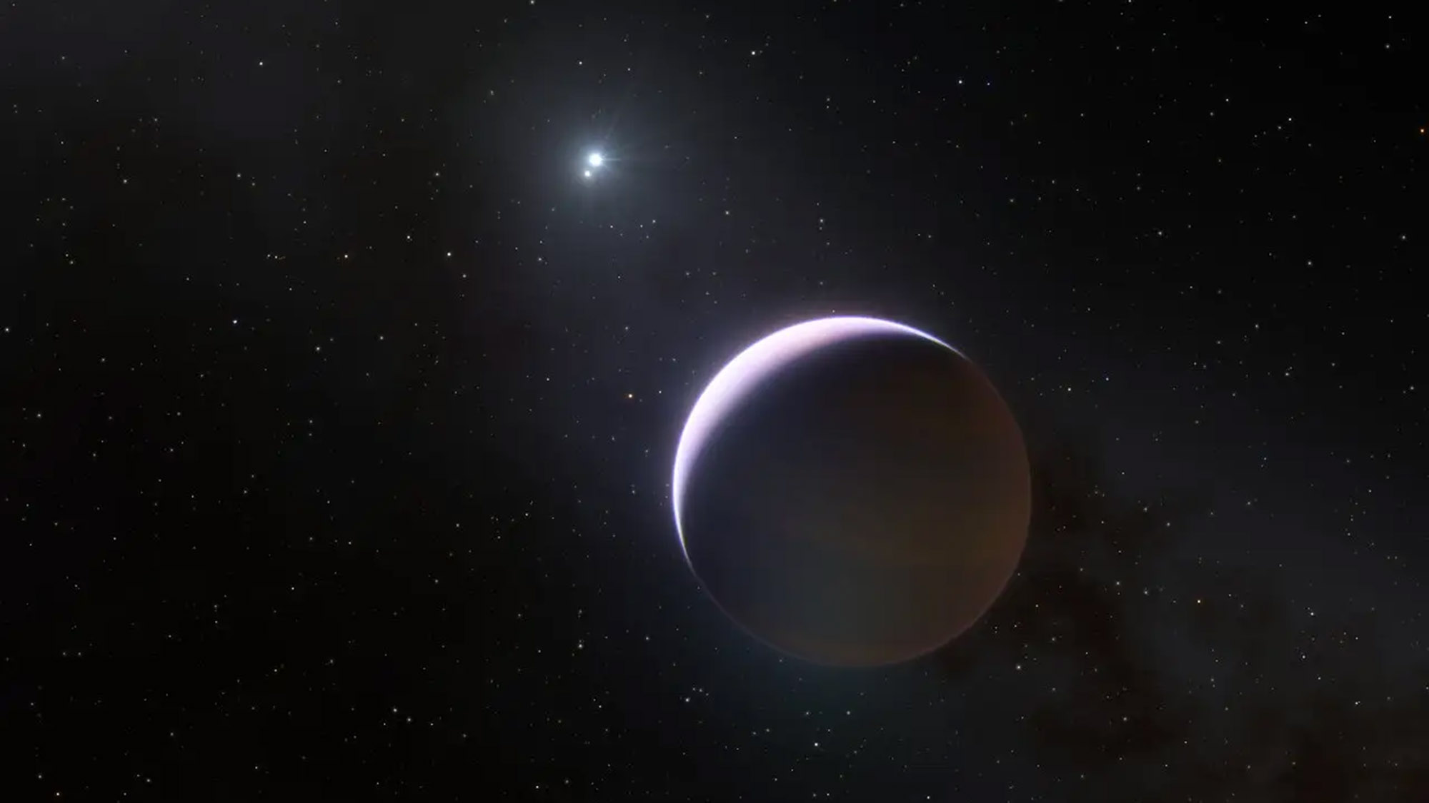 An artist’s impression of the planet b Centauri b, which orbits a binary system.