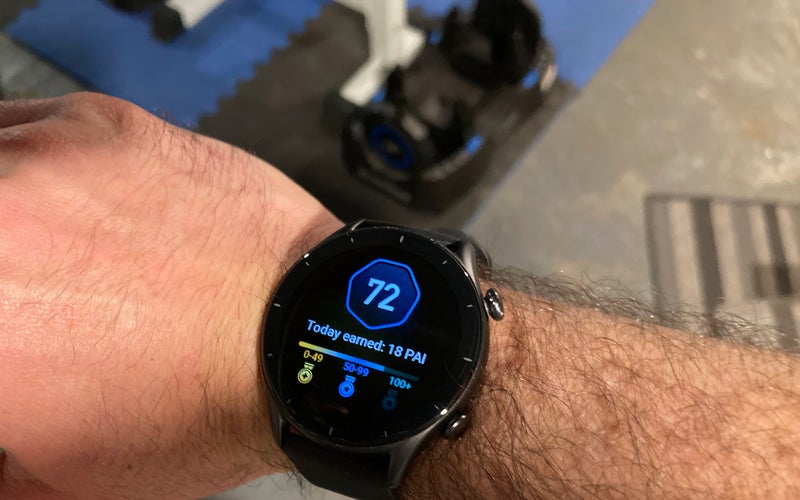 Man wearing Amazfit GTR 3 smartwatch