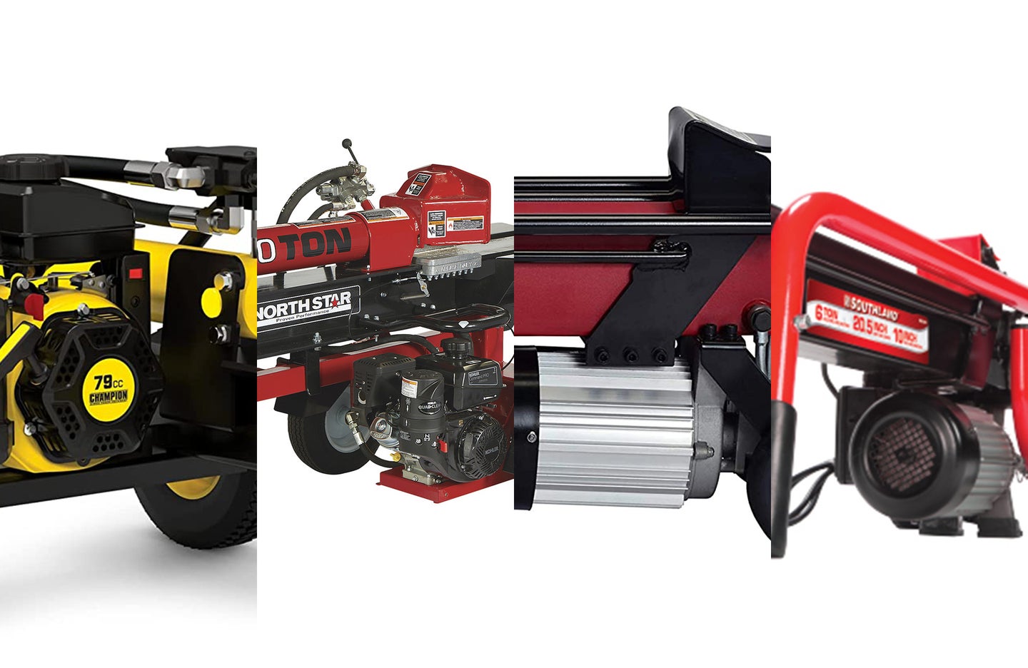 A lineup of the best log splitters on a white background