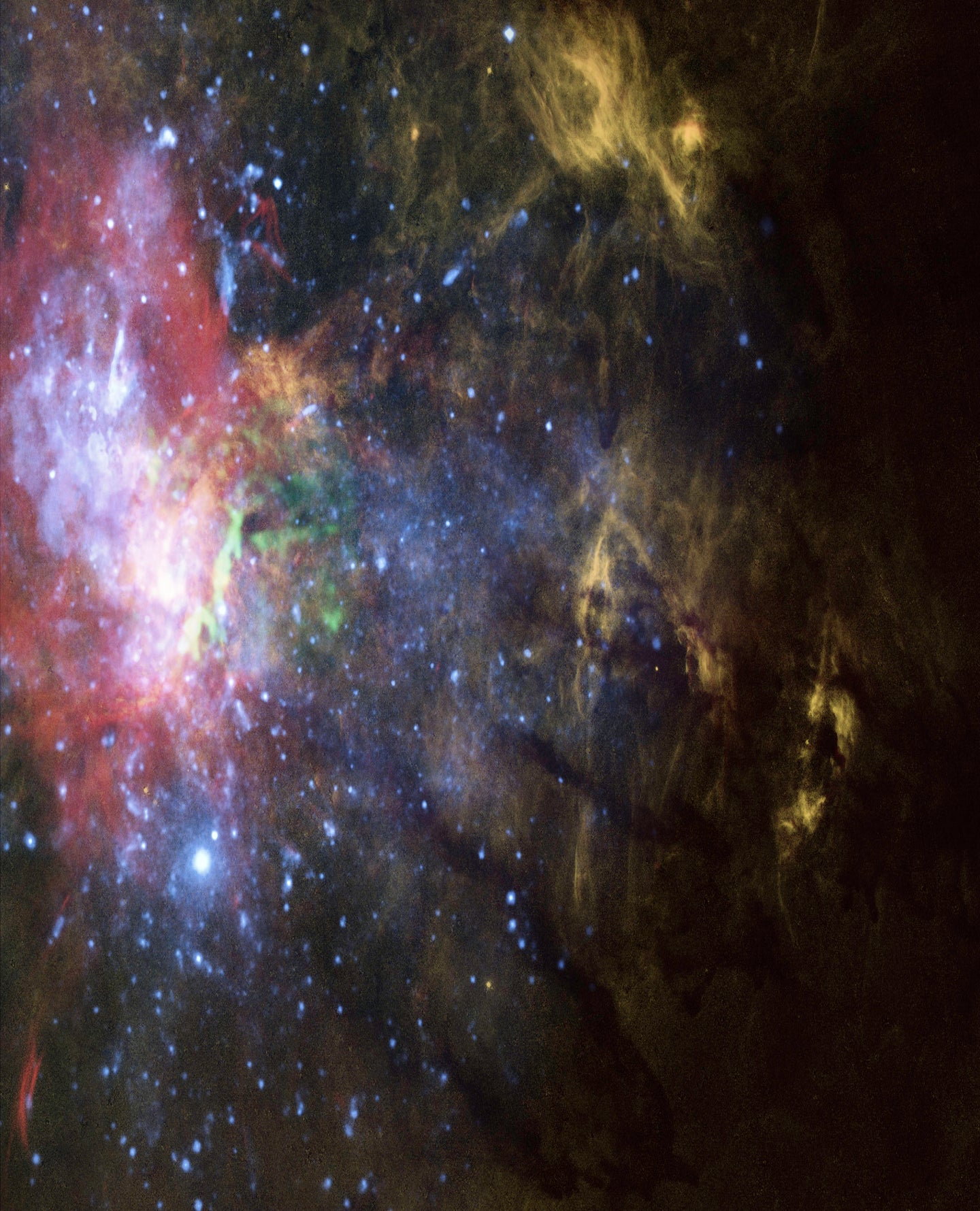 A composite of view of X-rays and warm ionized gas near the galactic center.