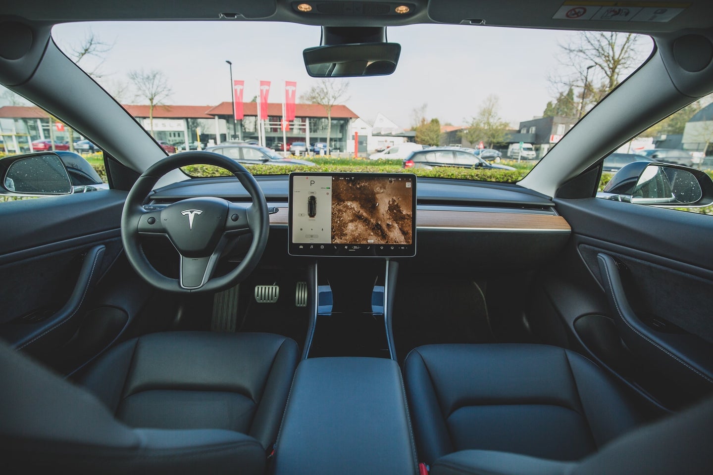 an interior video of a parked Tesla