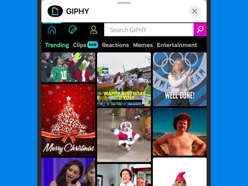 The Giphy app extension in the iOS Messages app.