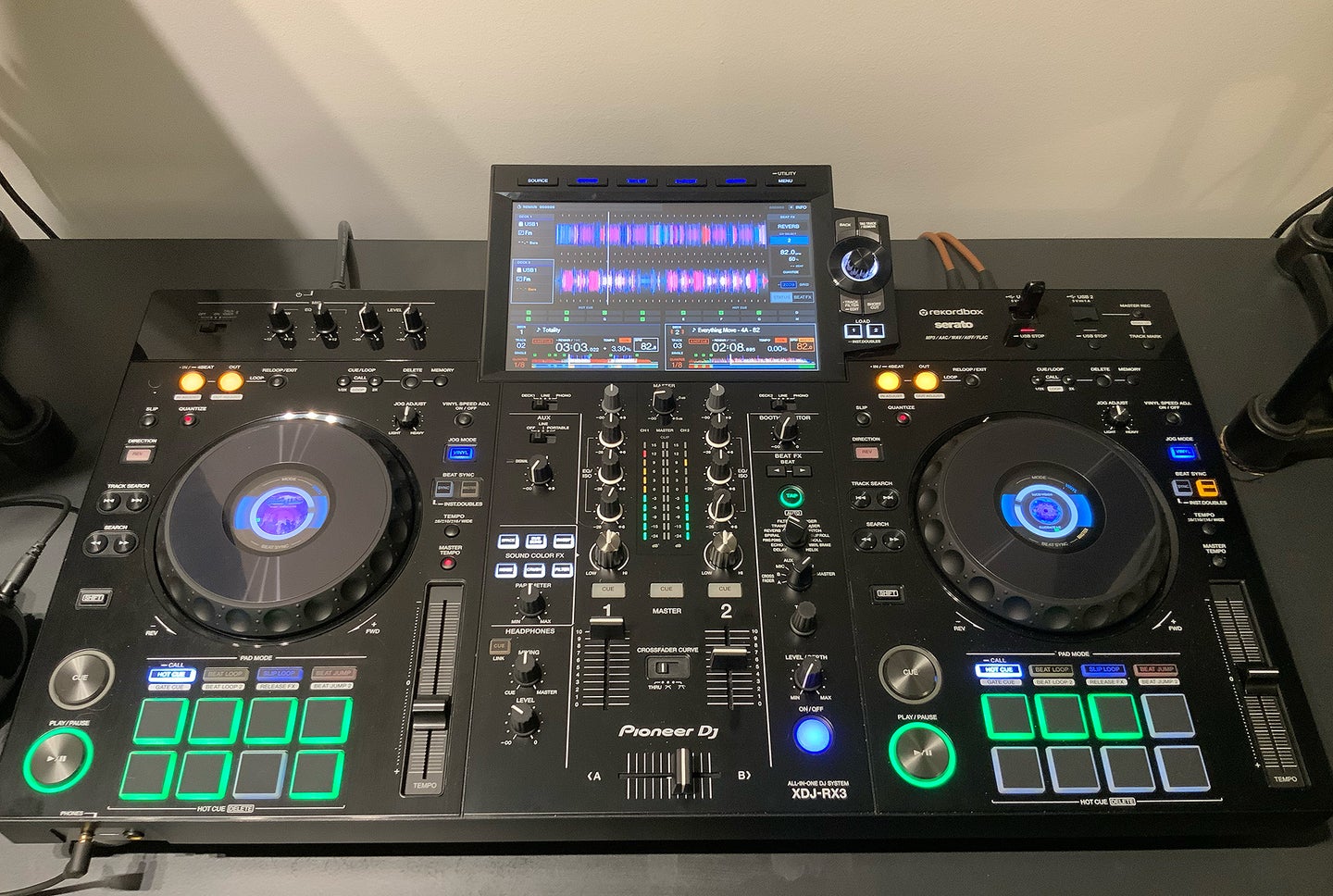 Pioneer DJ XDJ-RX3 from above on a gray table
