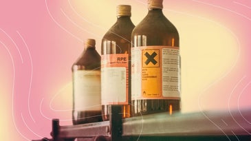 three bottles that look to contain hazardous chemicals