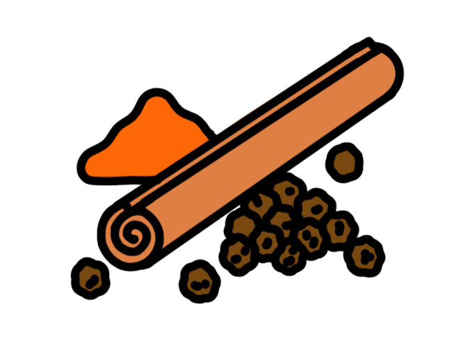 Cinnamon and other spices illustrated to show beta-caryophyllene flavor