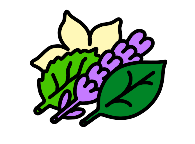 Flowers and herbs illustrated to show linalool flavor