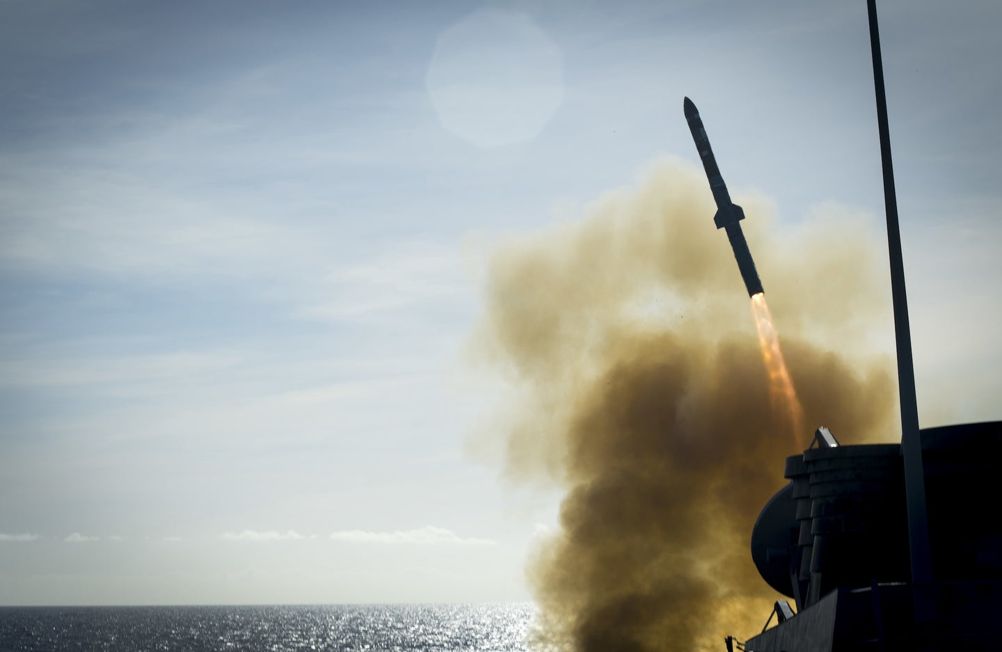 An American ship deploys a Vertical Launch Anti-Submarine Rocket in 2017.