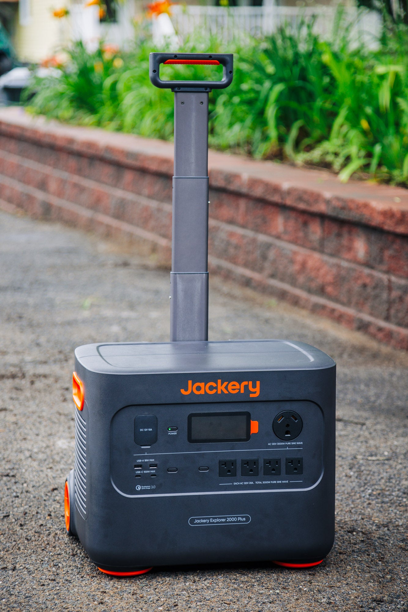 A look at the Jackery 2000 Plus solar generator with its handle extended