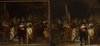 Rembrandt's "The Night Watch" original painting next to a small-scale reference by Gerrit Lundens
