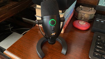 The Neat Microphones Bumblebee II USB mic sitting on a desk
