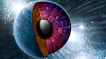 Exoplanet with mantle and core exposed.