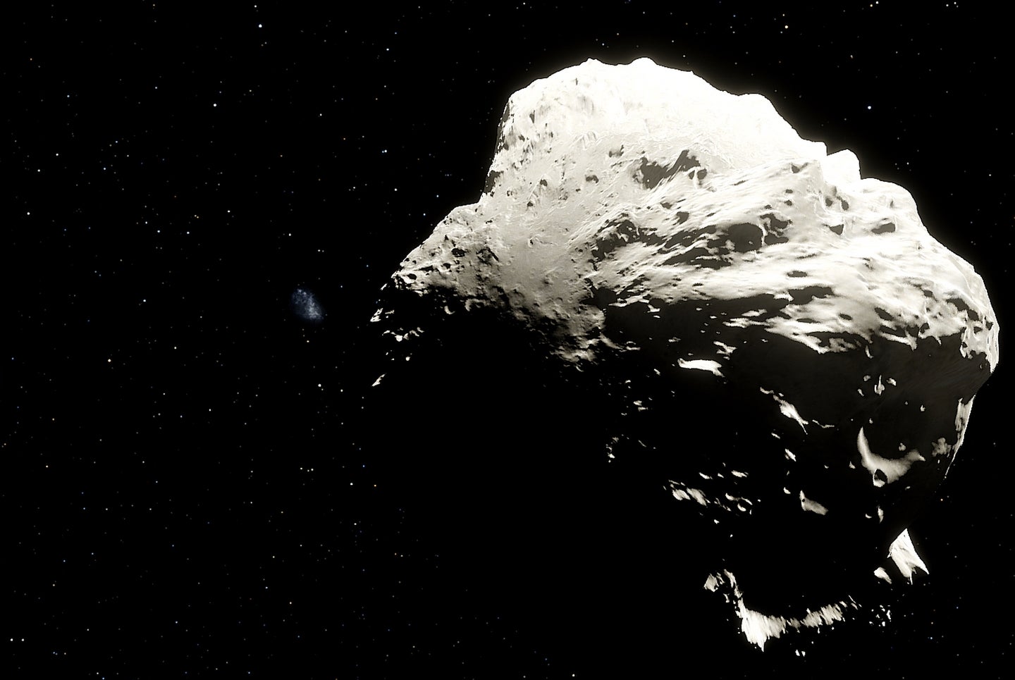 a 3d rendering of a rocky asteroid