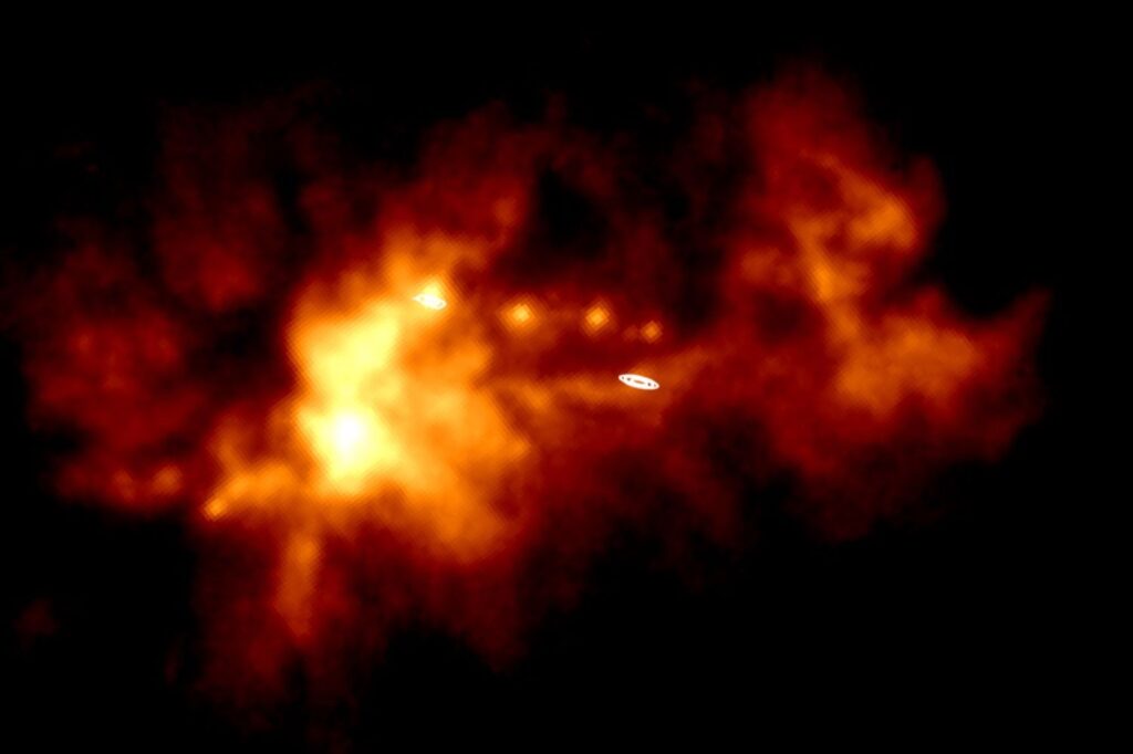 The Henize 2-10 galaxy viewed at a specific wavelength