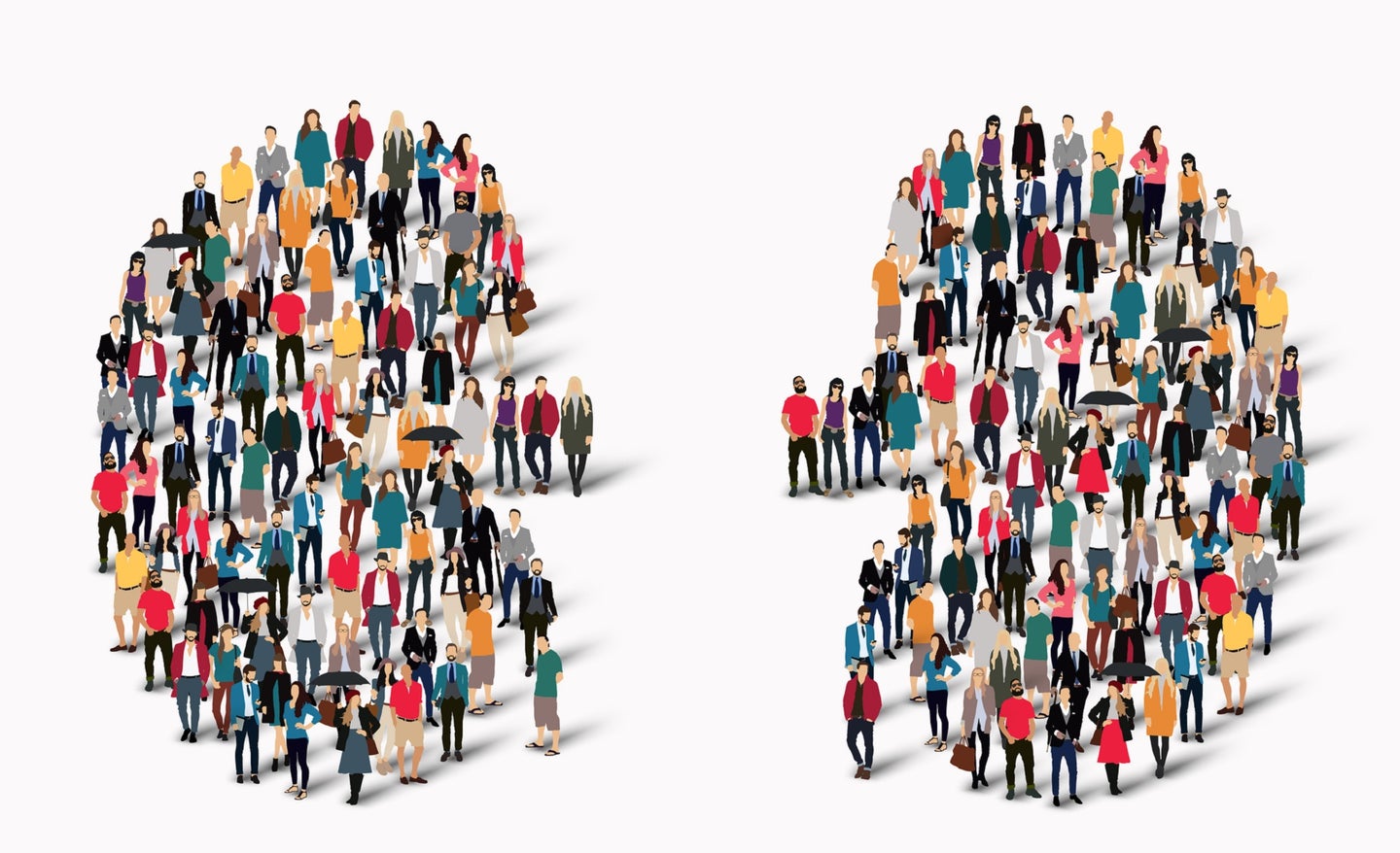 People of different races forming two kidneys in an illustration