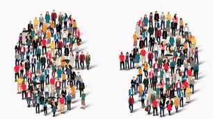 People of different races forming two kidneys in an illustration