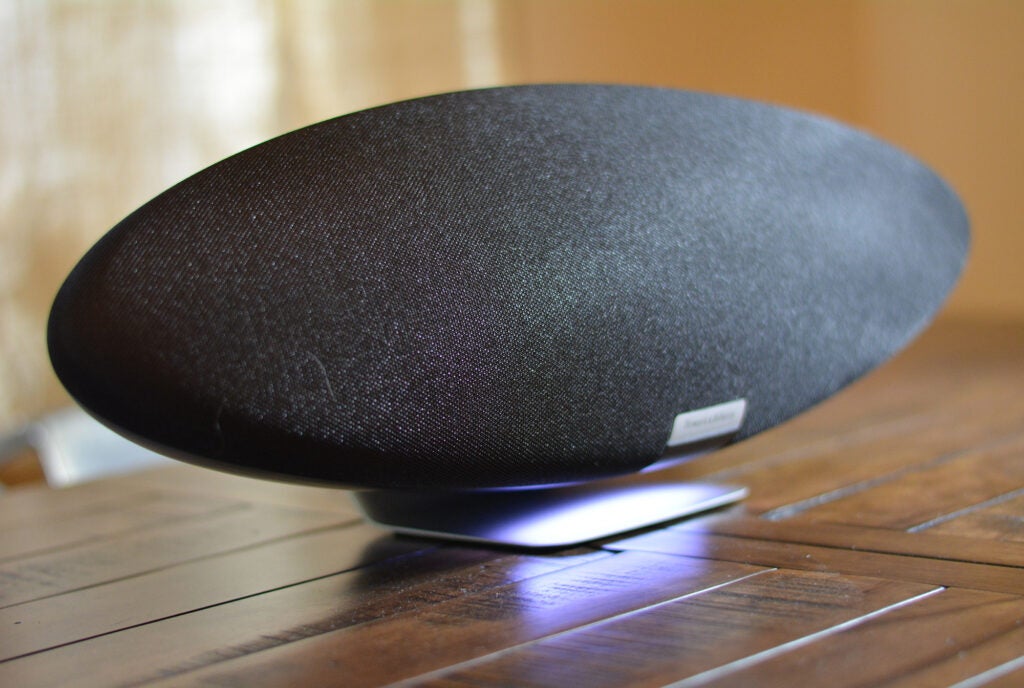 Bowers & Wilkins Zeppelin on a brown table